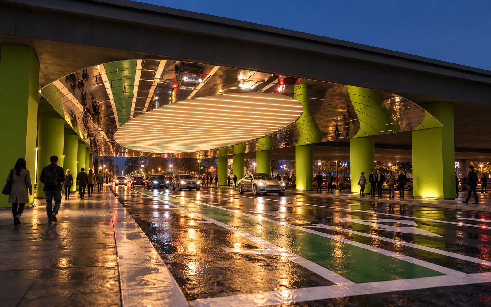 Continuous reflective canopy at Madison Street underpass
